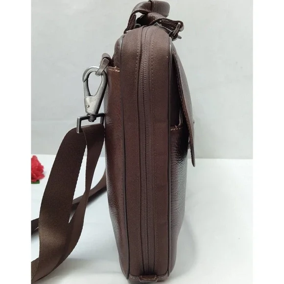 BOCONI Brown Pebbled Leather Business Brief Messenger Laptop Crossbody Bag